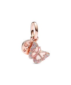 Pink Butterfly & Quote Double Dangle Charm