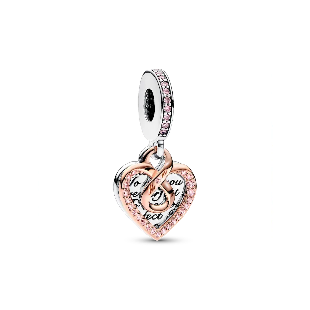Two-tone Infinity Heart and Mom Charm Bracelet Set - Image 4