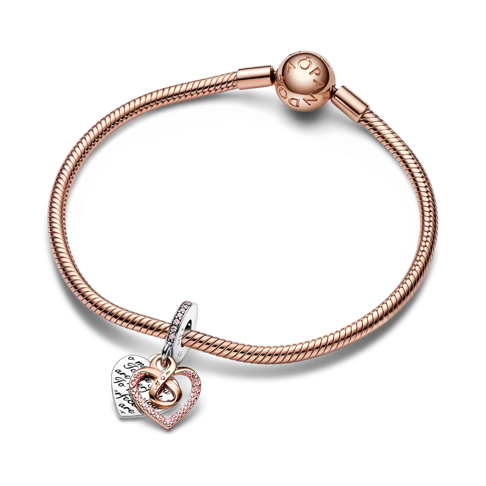 Two-tone Infinity Heart and Mom Charm Bracelet Set - Image 14