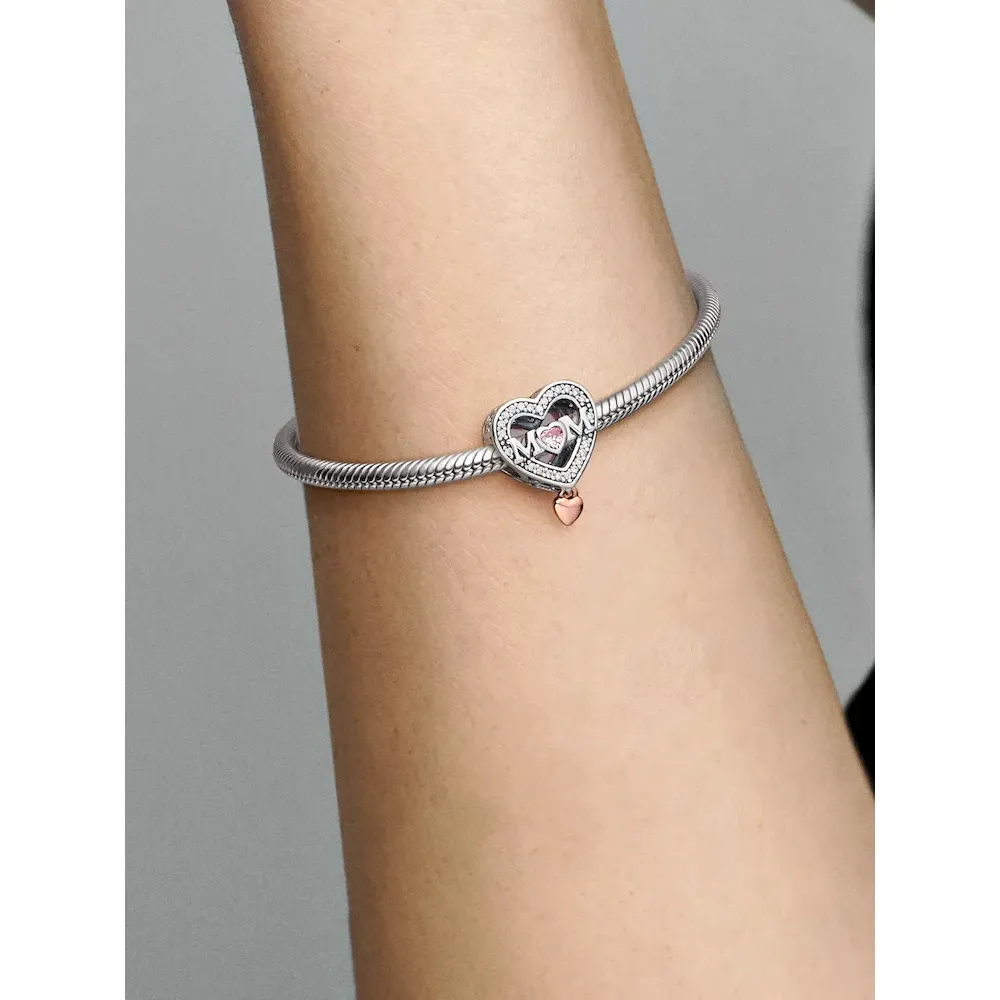 Two-tone Infinity Heart and Mom Charm Bracelet Set - Image 7