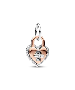 Two-tone Twistable Heart Padlock Double Dangle Charm