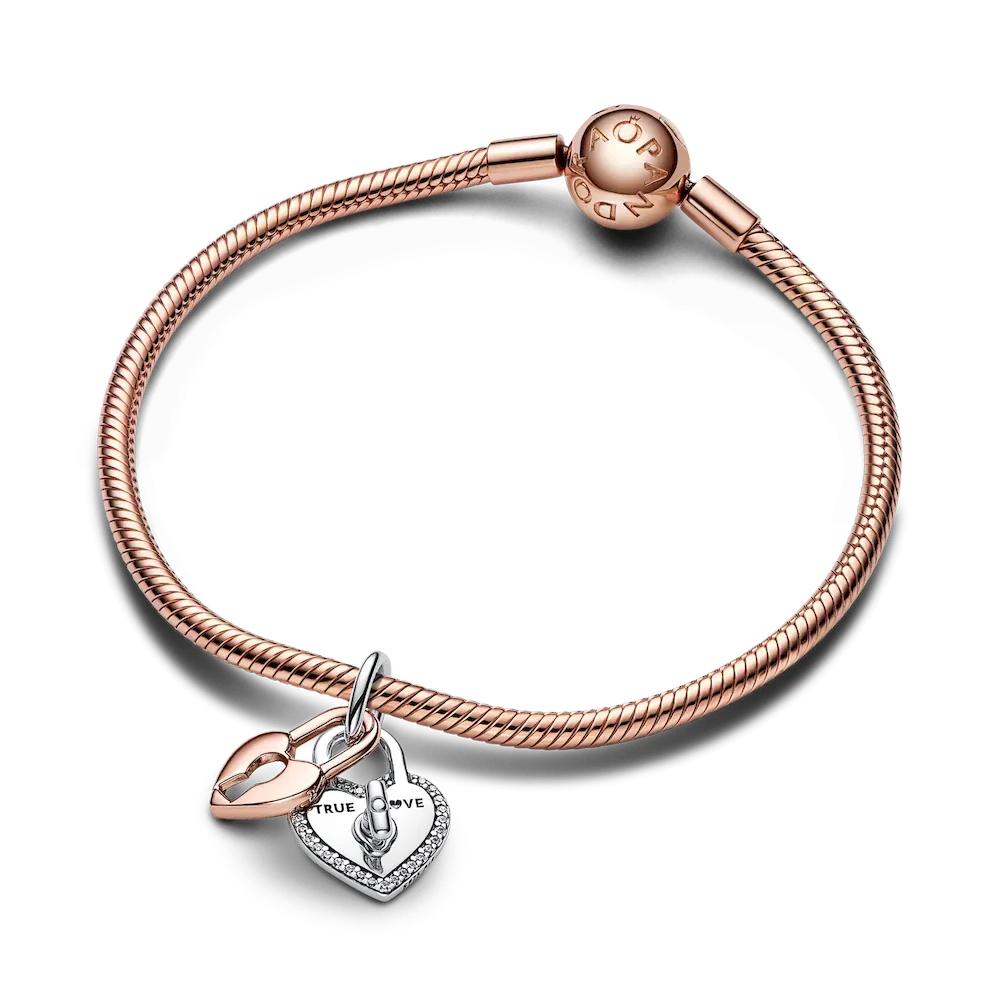 Two-tone Twistable Heart Padlock Double Dangle Charm - Image 5