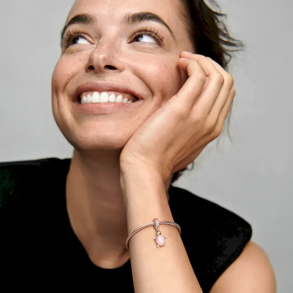 Murano Glass Pink Sea Turtle Dangle Charm - Image 3