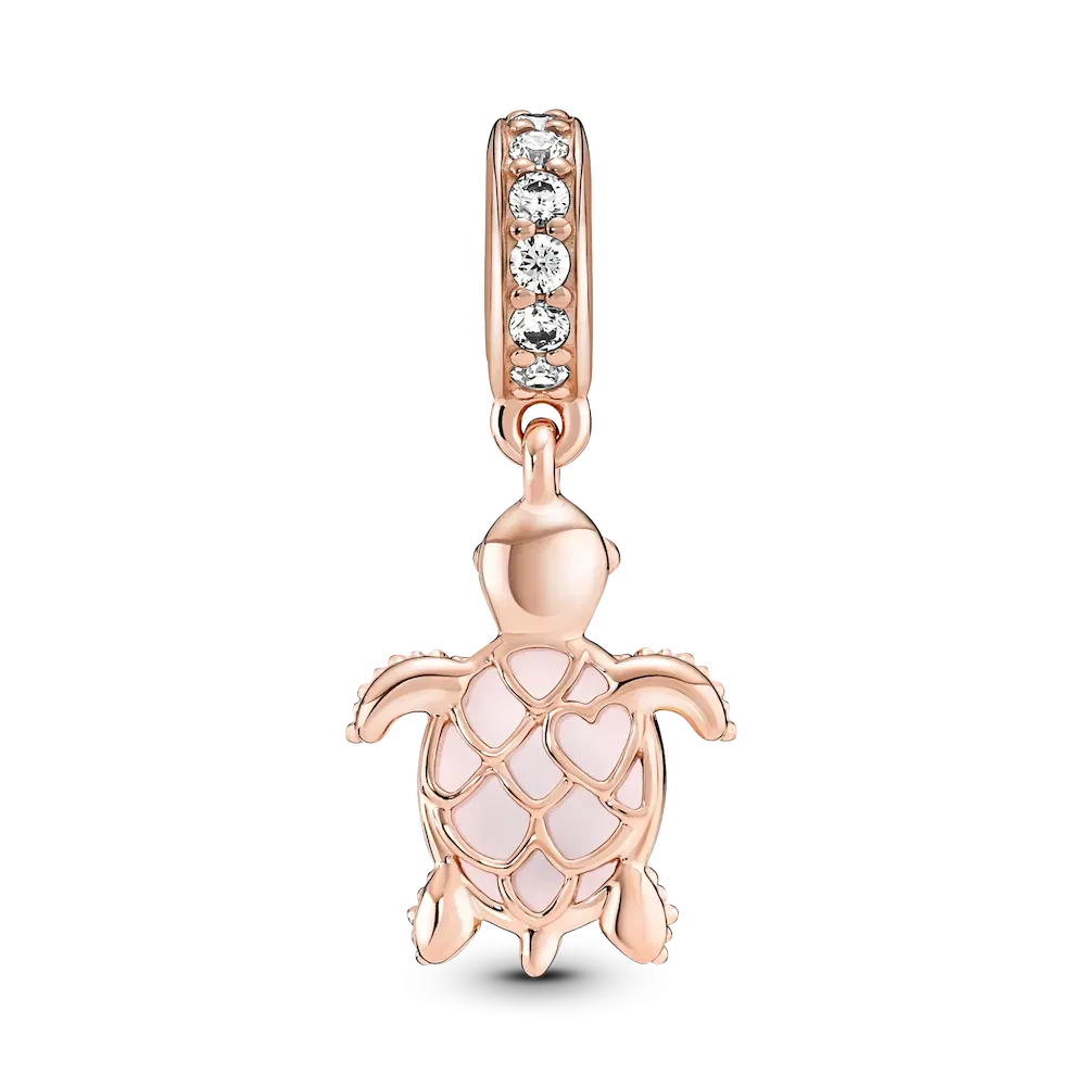 Murano Glass Pink Sea Turtle Dangle Charm - Image 4