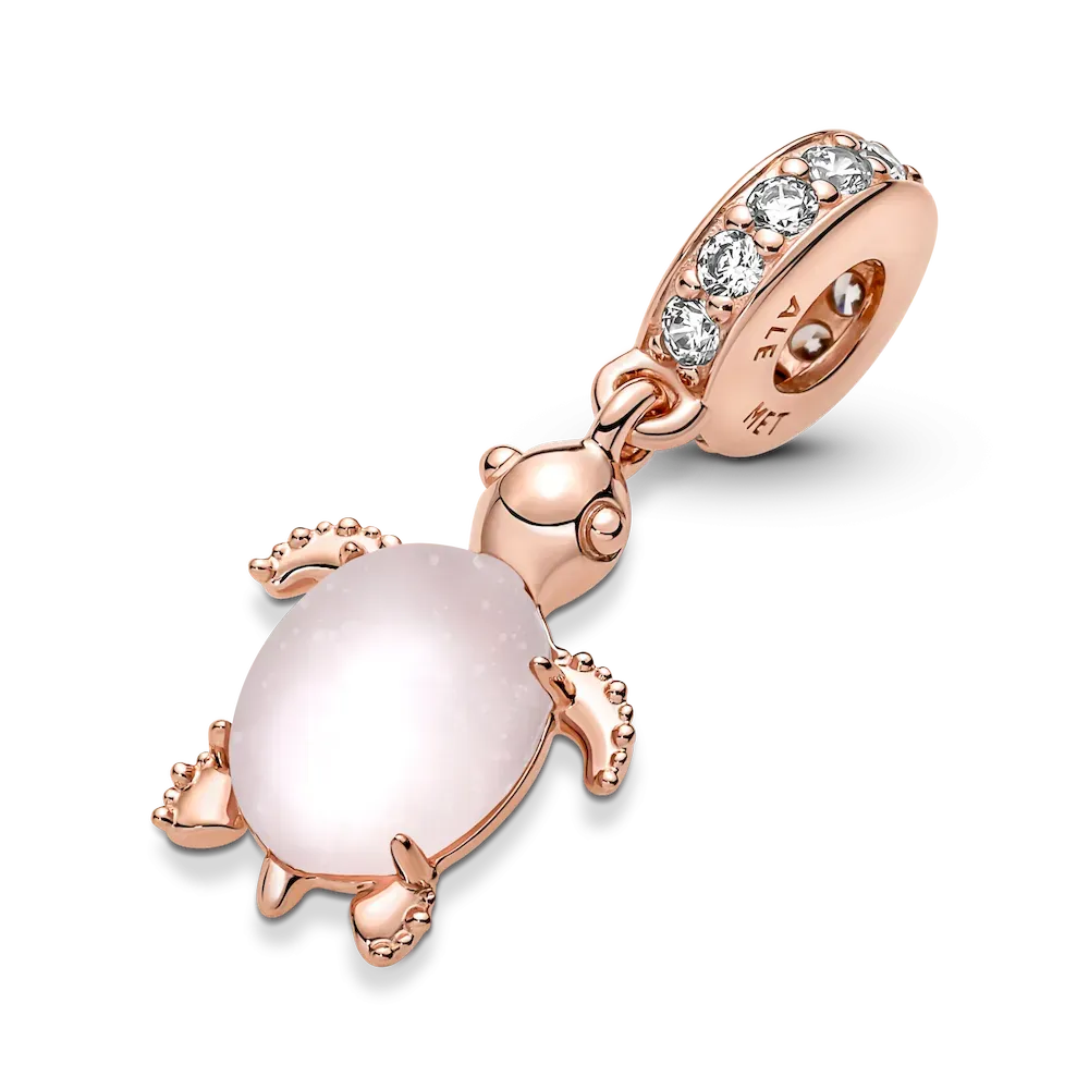 Murano Glass Pink Sea Turtle Dangle Charm - Image 7