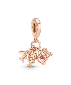 Airplane, Globe & Suitcase Triple Dangle Charm