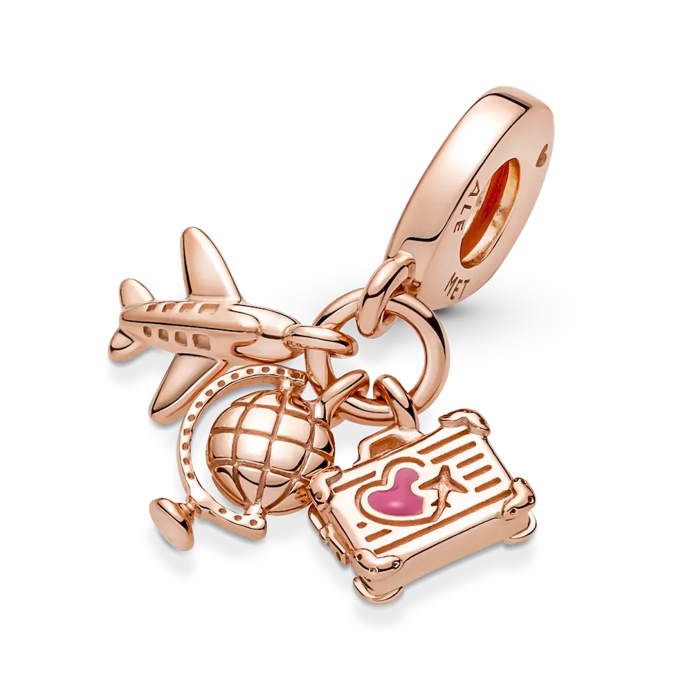 Airplane, Globe & Suitcase Triple Dangle Charm - Image 7
