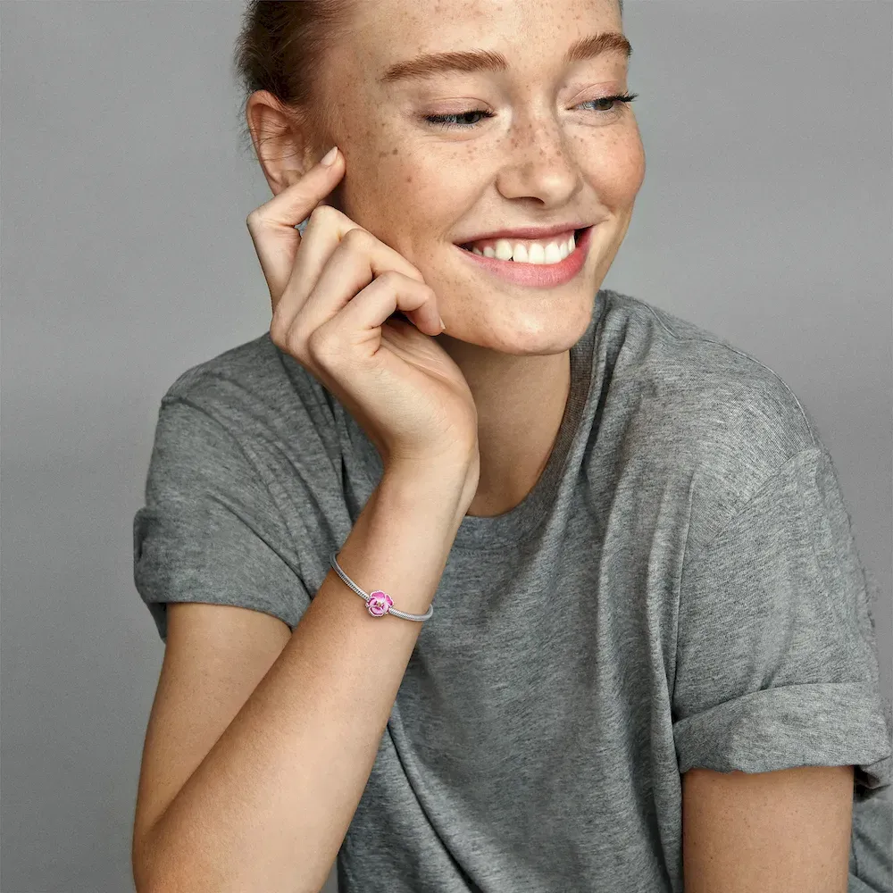 Pink Pansy Flower Charm - Image 3