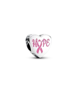 Hope heart sterling silver charm with pink enamel