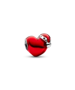 Metallic Red Christmas Heart Charm