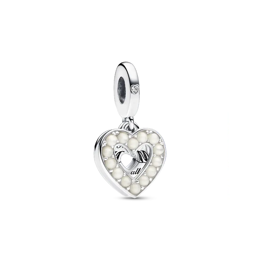 Pearlescent White Heart Double Dangle Charm