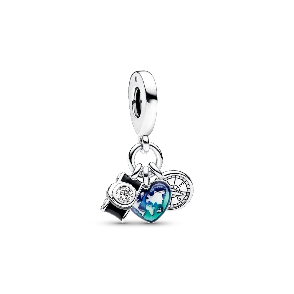 Camera, Heart & Compass Triple Dangle Charm