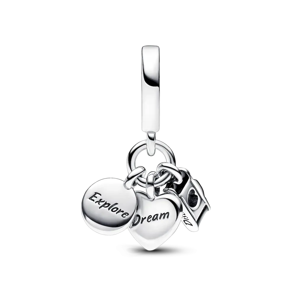 Camera, Heart & Compass Triple Dangle Charm - Image 5