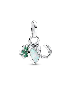 Four Leaf Clover, Heart and Horseshoe Triple Dangle Charm