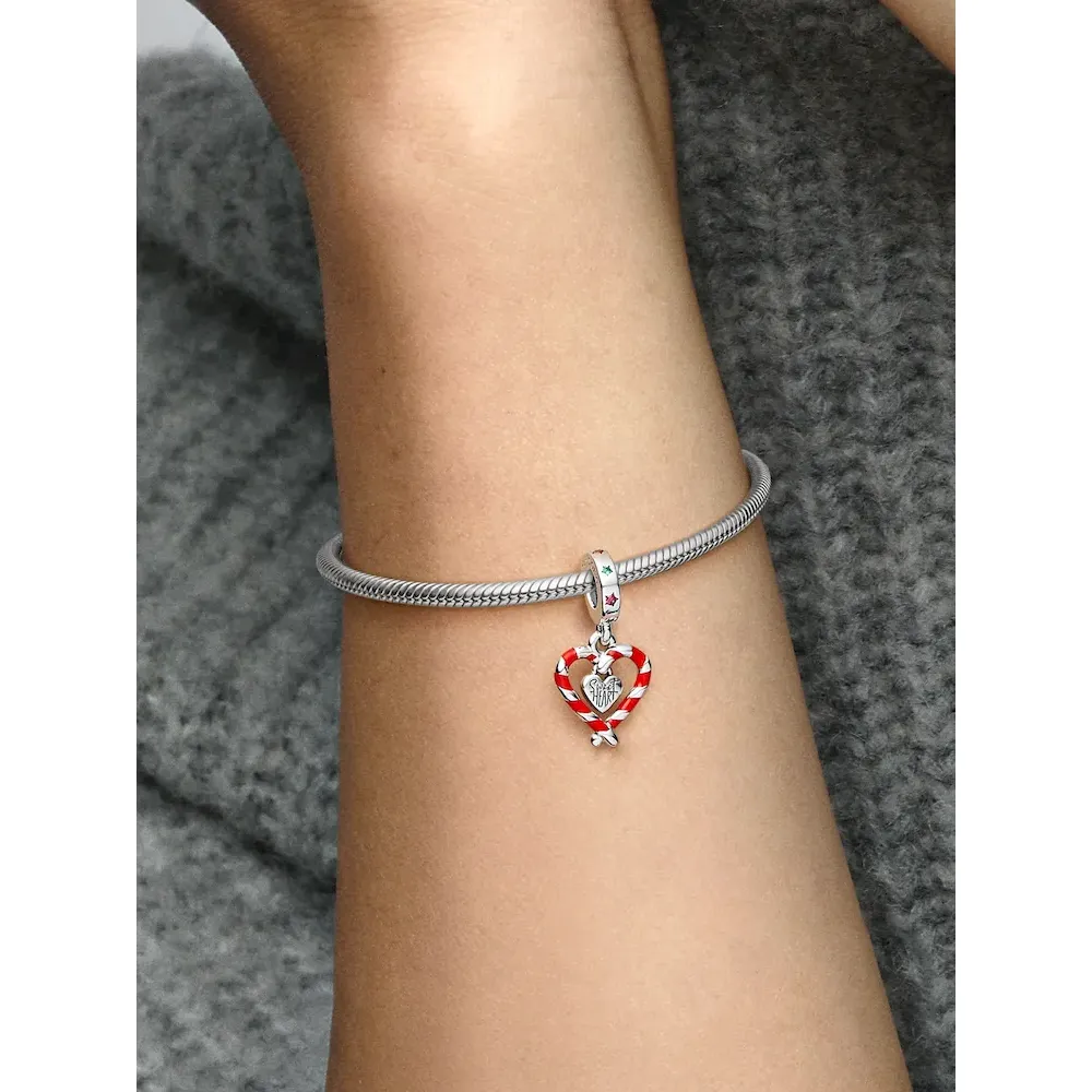 Double Candy Cane Heart Christmas Dangle Charm - Image 3