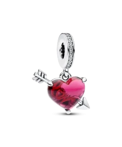 Red Heart & Arrow Murano Glass Dangle Charm