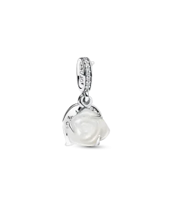 White Rose in Bloom Double Dangle Charm
