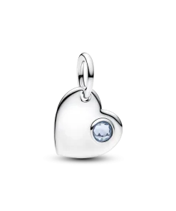 March Aqua Blue Stone Heart Dangle Charm