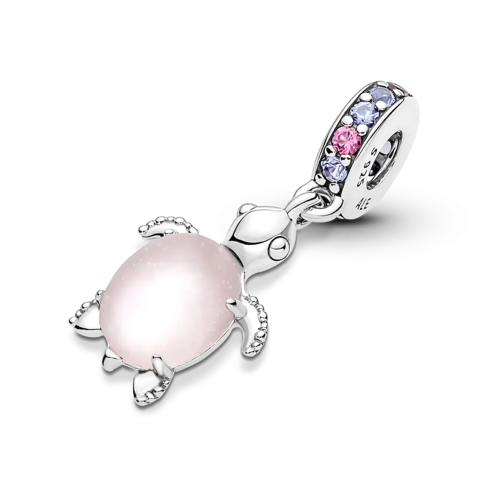 Murano Glass Pink Sea Turtle Dangle Charm - Image 7