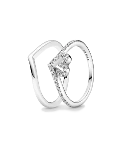 Sparkling Wishbone Heart Ring Set