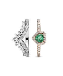 Green Heart Princess Wishbone Stacking Ring Set