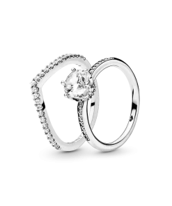 Shimmering Solitaire Wishbone Stacking Ring Set