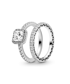 True Elegance Square Halo Ring Set