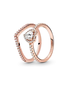 Playful Love Elevated Heart Wishbone Ring Set