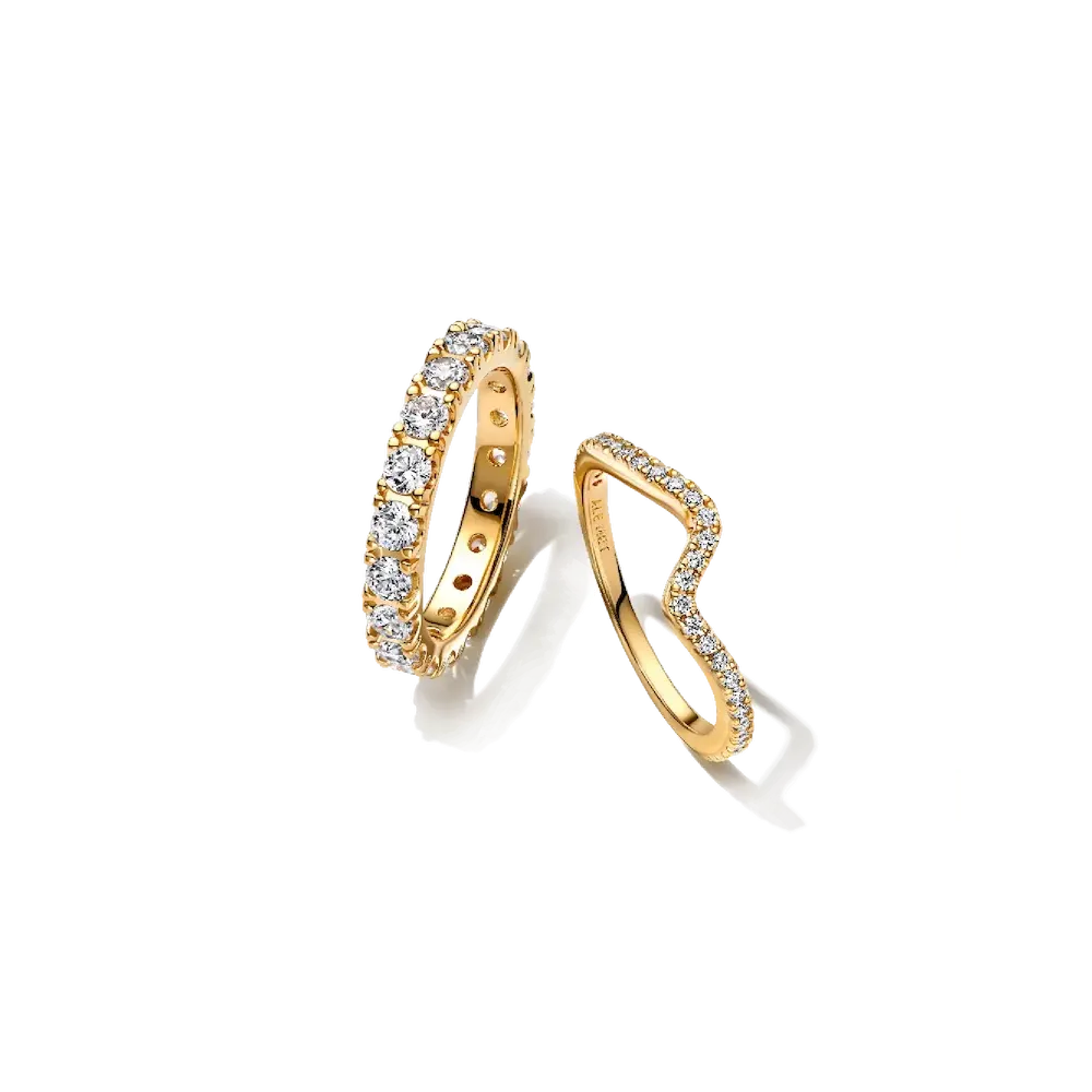 Sparkling Eternity and Wave Ring Set