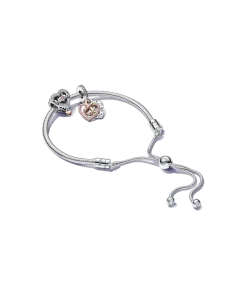 Two-tone Infinity Heart and Mom Charm Bracelet Set