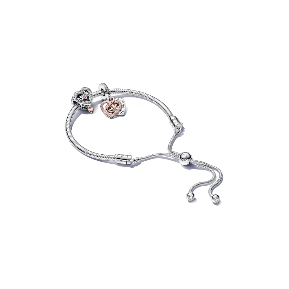 Two-tone Infinity Heart and Mom Charm Bracelet Set