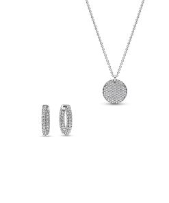 Pavé Round Necklace and Hoop Earrings Set