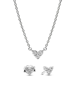 Triple Stone Heart Necklace and Earrings Set