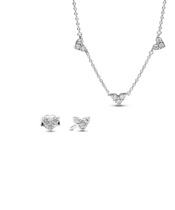 Triple Stone Heart Station Necklace and Earring Set