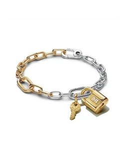 Two Tone Lock and Key Bracelet and Charm Set