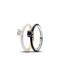 Black & White Chakra Heart Rings Set