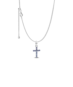 Sparkling Blue Round Bezel Cross Pendant Necklace