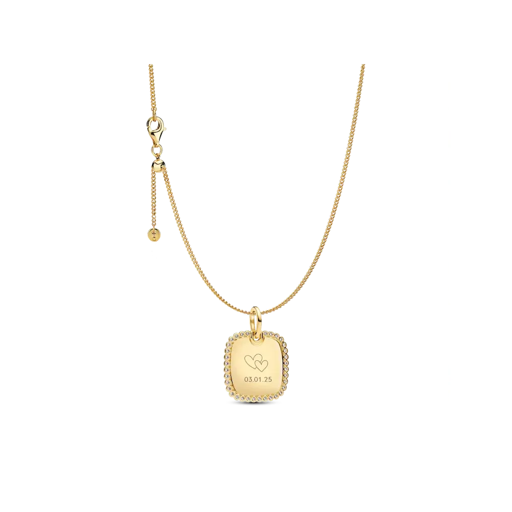 Engravable Sparkling Square Tag Pendant Necklace