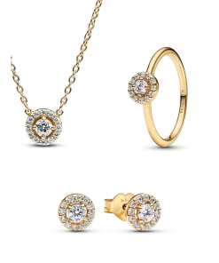 Golden Pave Halo Jewelry Set