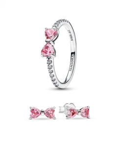 Sparkling Pink Bow Ring Set