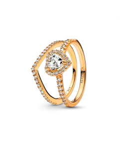 Playful Love Golden Elevated Heart Wishbone Ring Set