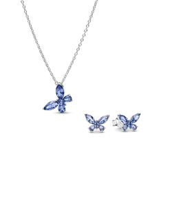 Winter Blue Butterfly Necklace and Earring Set