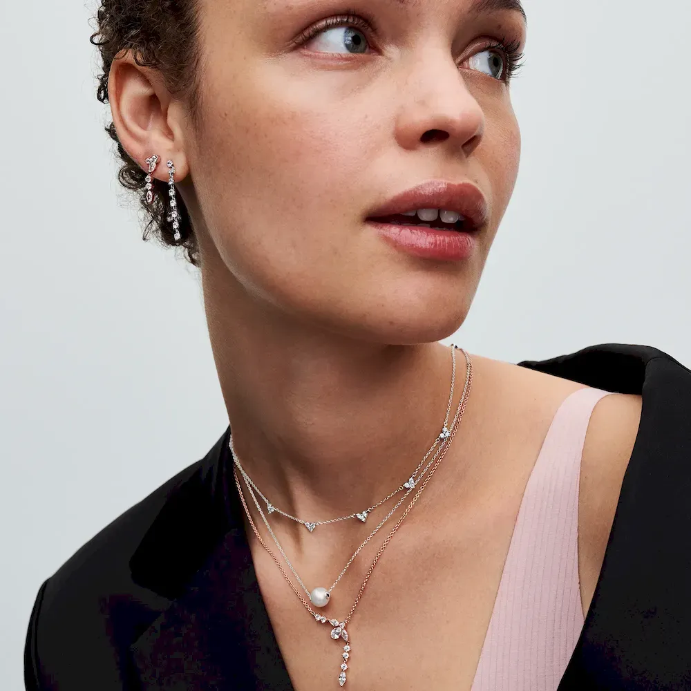 Triple Stone Heart Station Chain Necklace - Image 3