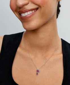 Alternative view of Red Halo Hearts Pendant Necklace
