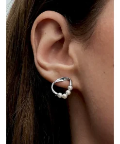 Alternative view of Organically Shaped Circle & Treated Freshwater Cultured Pearls Stud Earrings