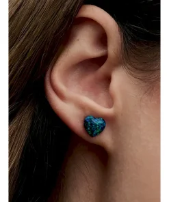 Alternative view of Opalescent Green Heart Stud Earrings