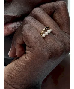 Alternative view of Treated Freshwater Cultured Pearl & Organically Shaped Double Band Ring