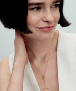 Alternative view of Organically Shaped Circles T-bar Necklace