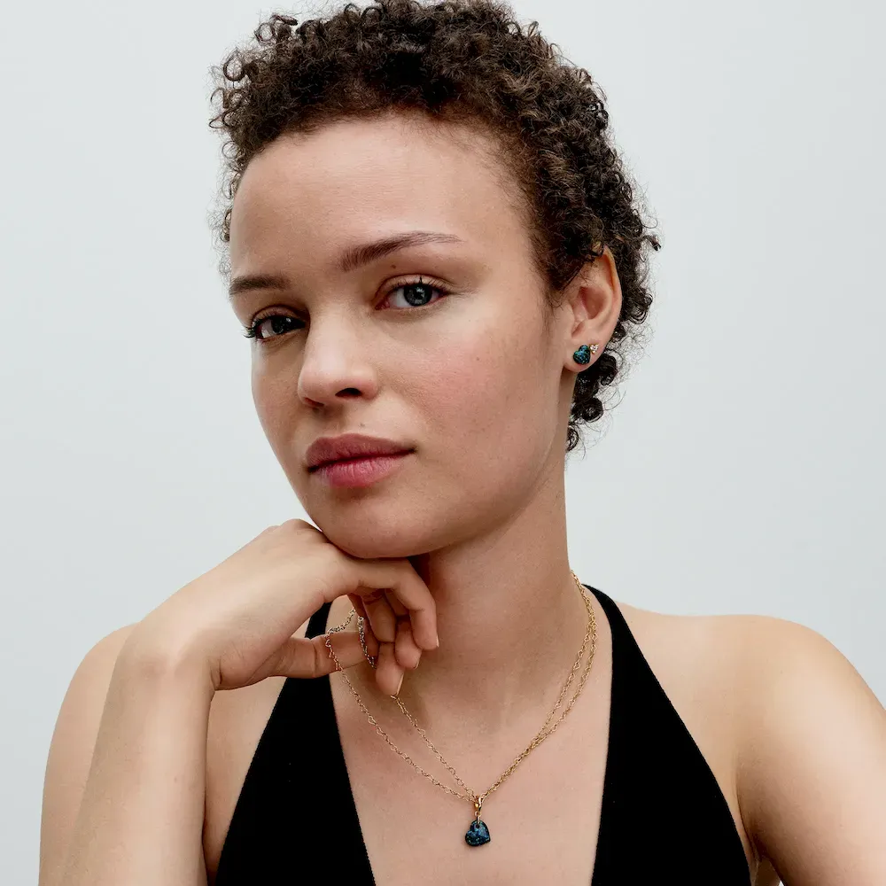 Opalescent Green Heart Stud Earrings - Image 4