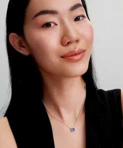 Alternative view of Sparkling Square Blue Halo Pendant Necklace